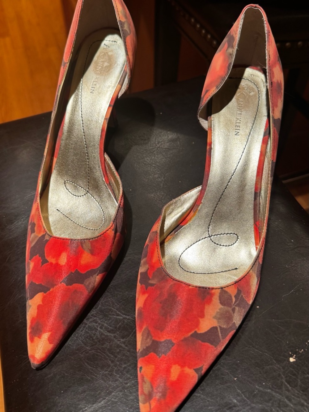 Anne Klein Red and Orange Floral Pointed-Toe Pumps